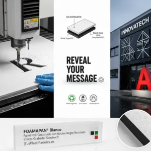 FOAMAPAN® Blanco/Negro | Panel PVC Coextruido Rígido para Grabado | 80% Reciclado y M1